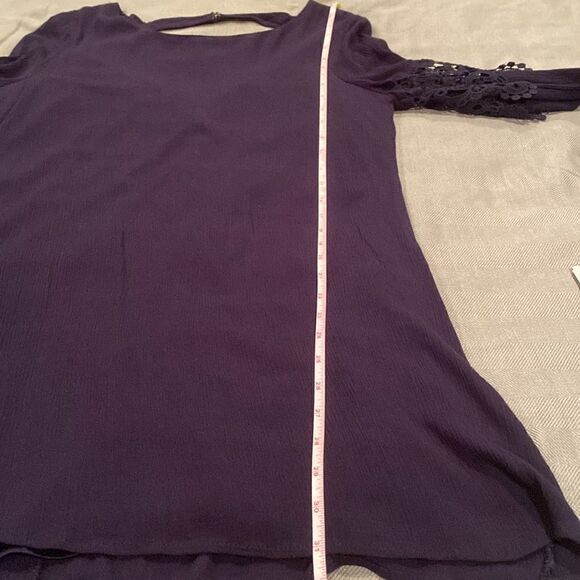 Altar’d State Navy MIDI Dress Crocheted Sleeves Size Large Bell Sleeves - Picture 12 of 13